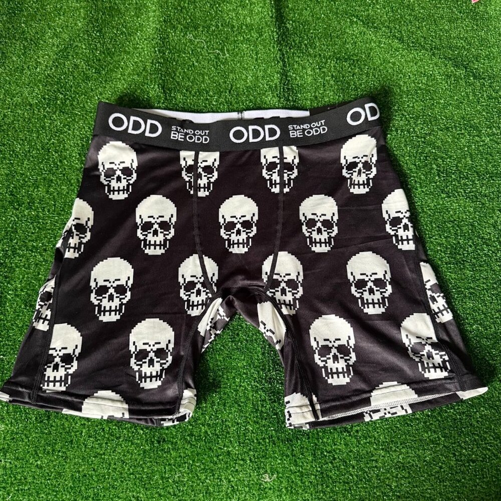 ODD Black & White Skull Pattern Soft Microfiber Funny Boxer Briefs Size XL NWT
